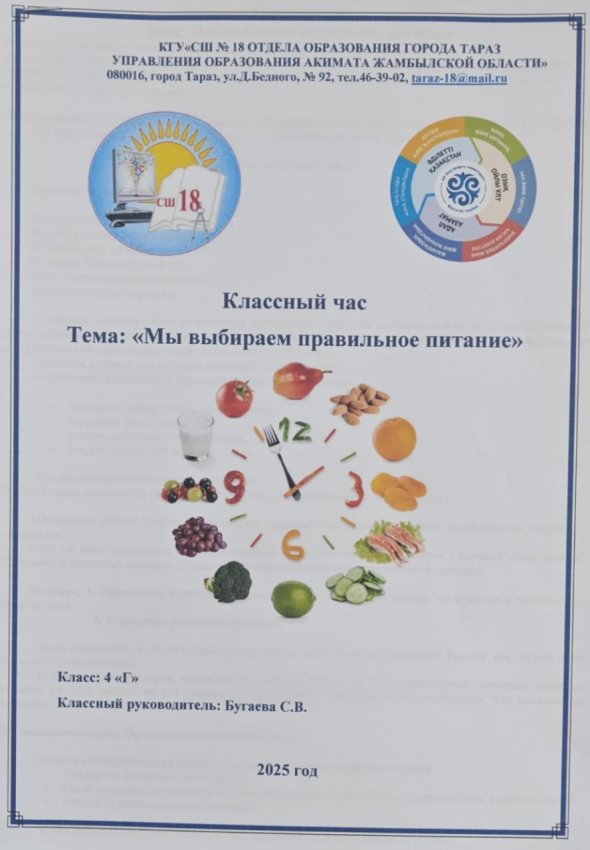 Классные часы по теме "Питание"
