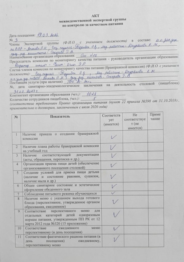Контроль за качеством питания