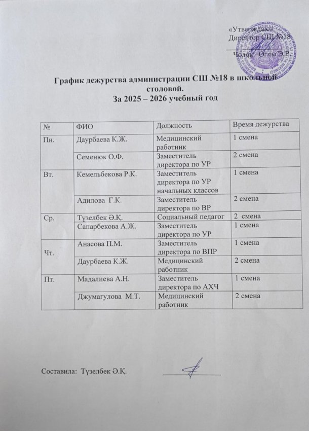 График дежурства администрации