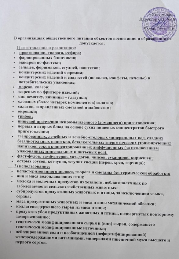 Не разрешенные продукты